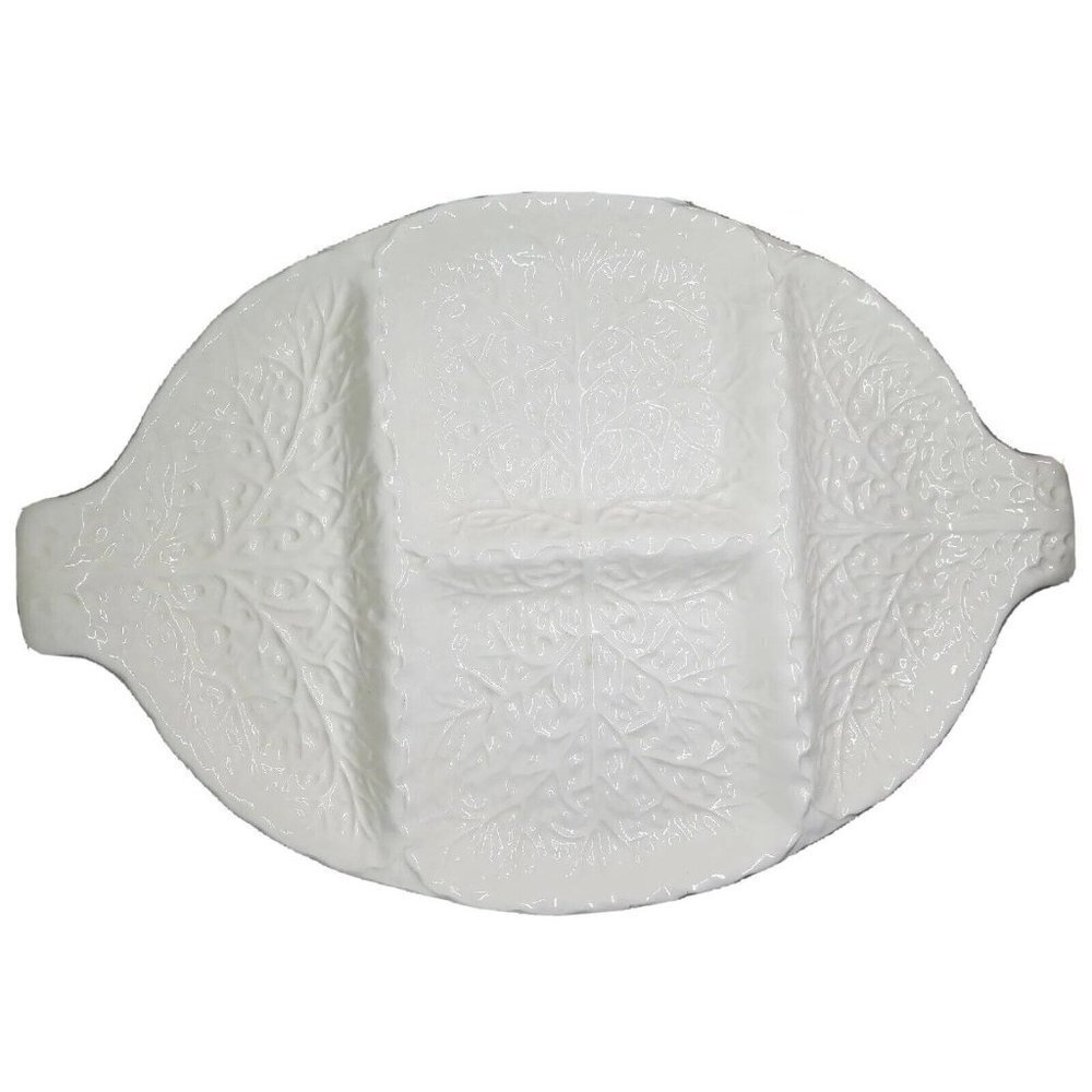 Vtg Erphila Georgian Leaf Embossed Scalloped White Sectional Tray Bavaria German
